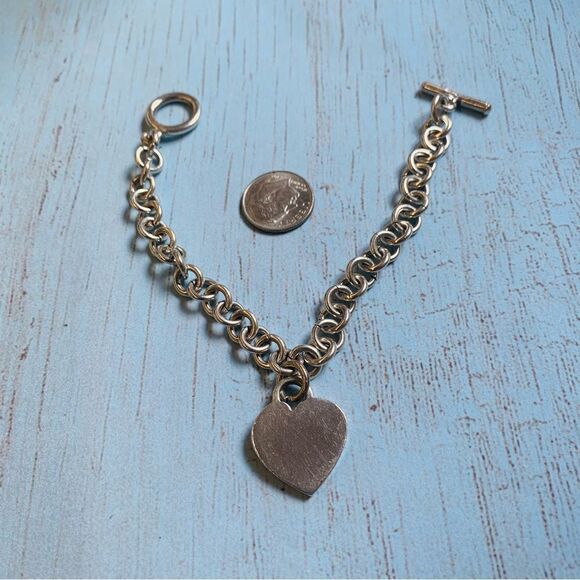 Sterling Silver Blank Heart ID Charm Bracelet 7.5 in. - Picture 1 of 3